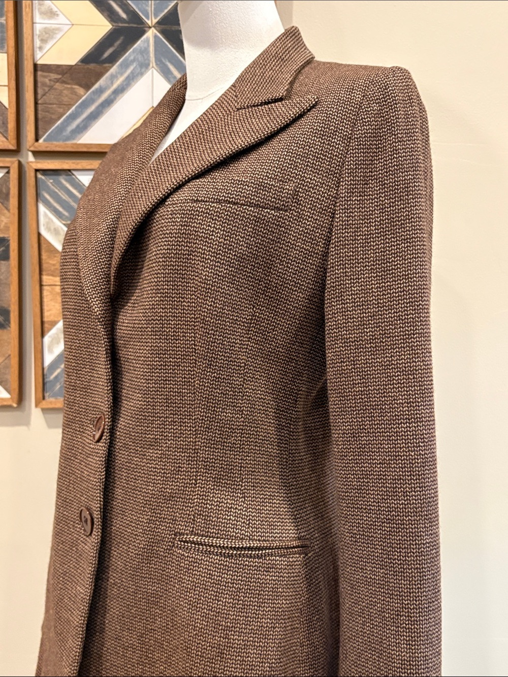 Vintage Ralph Lauren Collection 90s Brown Tweed Blazer Jacket Small / Medium - Picture 4 of 11